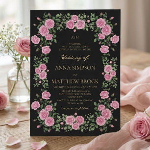 Rosa Rosen Elegante Botanische Rahmen Hochzeit  Einladung