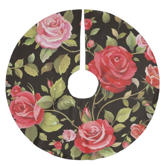 Rosa Rosen: elegantes Blumenmuster. Polyester Weihnachtsbaumdecke (Vorderseite)
