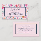 Rosa Rosen floral auf Navy Blue Loyalty Punch Card Visitenkarte (Vorne/Hinten)