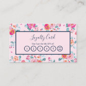 Rosa Rosen floral auf Navy Blue Loyalty Punch Card Visitenkarte (Vorderseite)