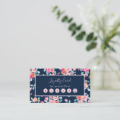 Rosa Rosen floral auf Navy Blue Loyalty Punch Card Visitenkarte (Stehend Vorderseite)