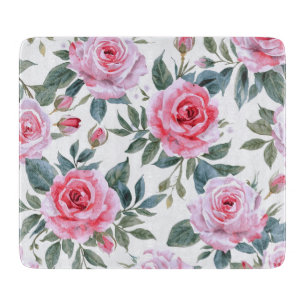 Rosa Rosen Floral Cottagecore Wasserfarbenmuster Schneidebrett