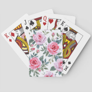 Rosa Rosen Floral Cottagecore Wasserfarbenmuster Spielkarten