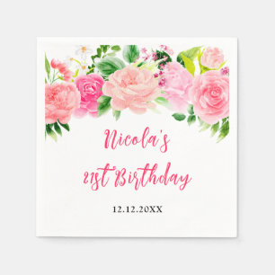 Rosa Rosen Floral Geburtstag Serviette