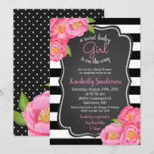 Rosa Rosen Floral Girl Black und White Baby Dusche