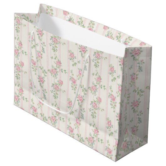 Rosa Rosen Floral Große Geschenktüte (Vorderseite Schrägansicht)