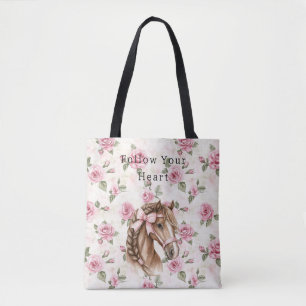 Rosa Rosen Floral Hübsches Pferd Rosa Schleife Tasche