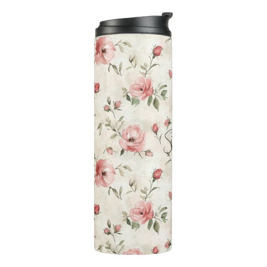 Rosa Rosen Floral  Thermosbecher (Nach links gedreht)