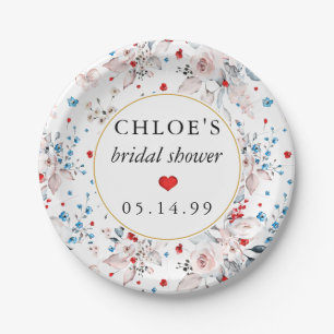 Rosa Rosen Florale Blaue Blumen Brautparty Pappteller