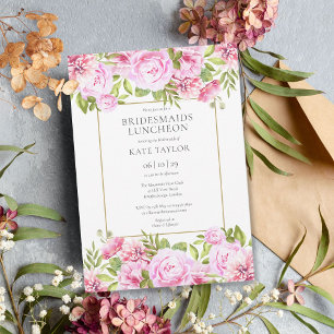 Rosa Rosen Florale Brautjungfern-Lunchparty Einladung