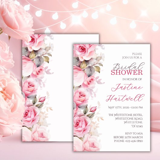 Rosa Rosen Florale Brautparty ~ Einladung