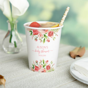 Rosa Rosen Florale Grünzeug Mädchen Baby Shower Pappbecher