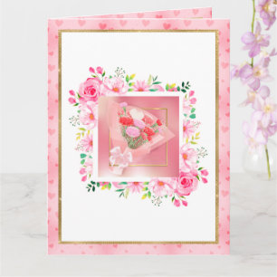 Rosa Rosen Florale Herzen Muttertag 3D-Stil Karte