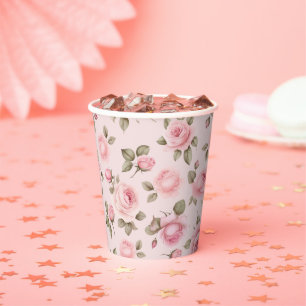 Rosa Rosen Florale Hochzeitsdusche Pappbecher