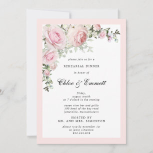 Rosa Rosen Florale Probeessen Einladung