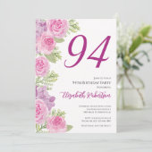 Rosa Rosen Florale Vorlage 94. Geburtstag (Stehend Vorderseite)