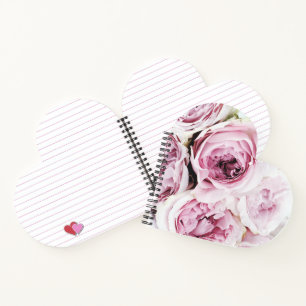 Rosa Rosen Florales Herz Elegantes Spiralnotizbuch Notizblock