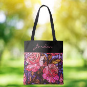 Rosa Rosen-Garten-Buntglas-Monogramm Tasche