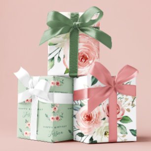 Rosa Rosen Geburtstags-Geschenkpapier Bogen Geschenkpapier Set