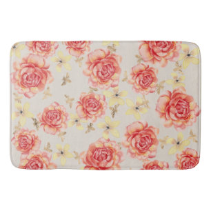 Rosa Rosen & gelbe Blumen mit goldenen Bienen Badematte