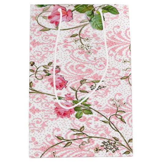 Rosa Rosen-Geschenk-Tasche Mittlere Geschenktüte (Vorderseite)