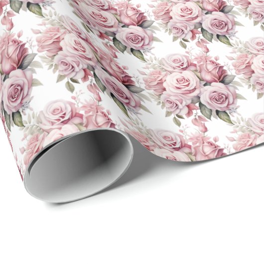 Rosa Rosen Geschenkpapier (Rolleneckpunkt)