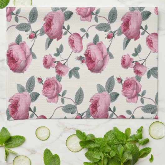 Rosa Rosen Geschirrtuch (Gefaltet)