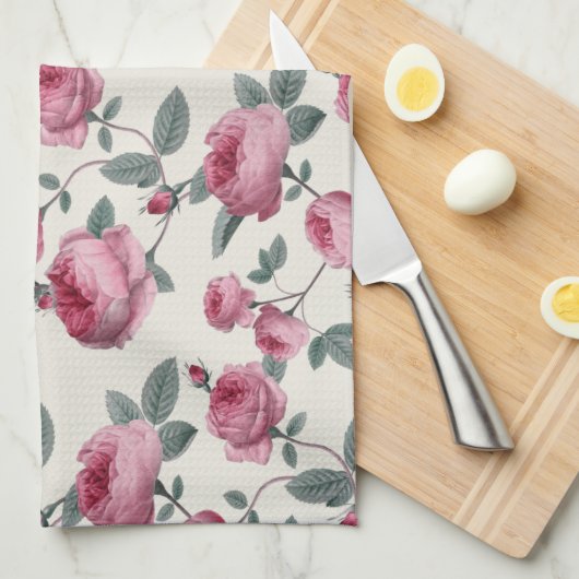 Rosa Rosen Geschirrtuch (Viertel Falte)