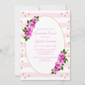 Rosa Rosen gestreifter Abschlussbrunch Einladung (Vorderseite)
