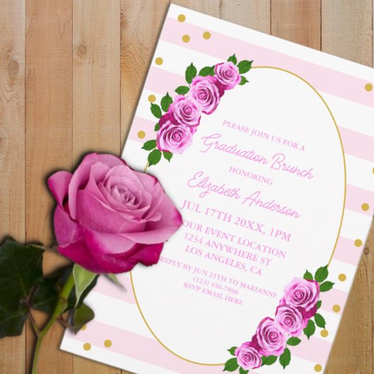 Rosa Rosen gestreifter Abschlussbrunch Einladung