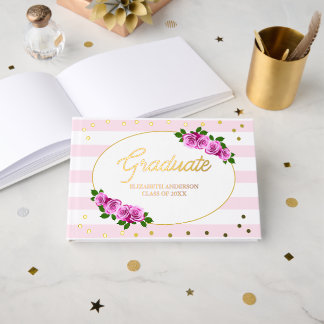 Rosa Rosen gestreifter Abschlussbrunch Gästebuch