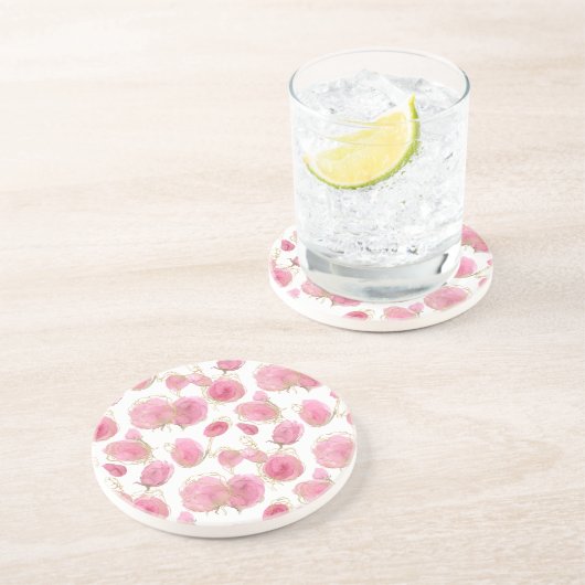 Rosa Rosen Getränkeuntersetzer (Seite)