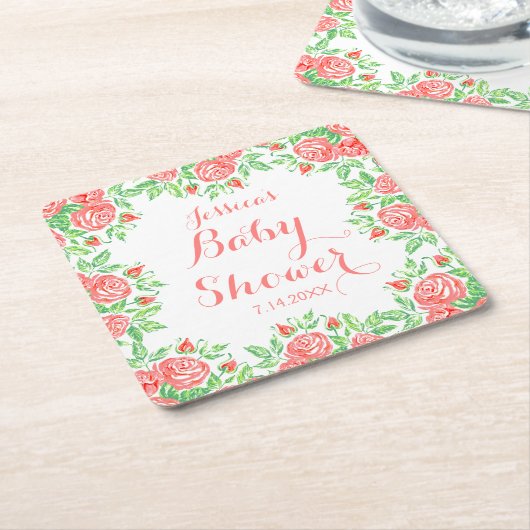 Rosa Rosen-Girly Baby-Dusche Rechteckiger Pappuntersetzer (angewinkelt)