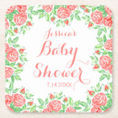 Rosa Rosen-Girly Baby-Dusche Rechteckiger Pappuntersetzer (Vorderseite)