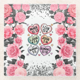 Rosa Rosen Glitter Christen Glasuntersetzer