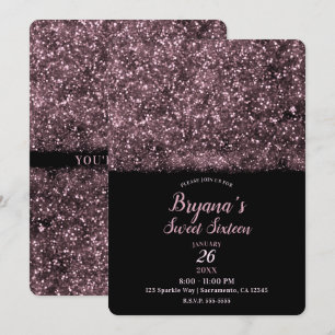 Rosa Rosen Glitter Funkelnde Lichter Süße 16 Party Einladung