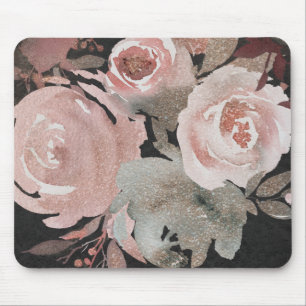 Rosa Rosen Glitter Rosen Dunkle Blumen Glam Elegan Mousepad