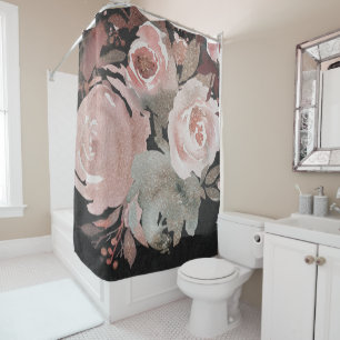 Rosa Rosen Glitter Rosen Dunkle Florale Glamour El Duschvorhang