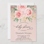 Rosa Rosen, Glitzer Bokeh Baby Dusche Einladung (Vorderseite)
