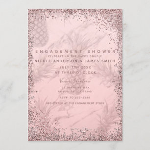 Rosa Rosen Gold Glitter-Ananas Verlobung Einladung