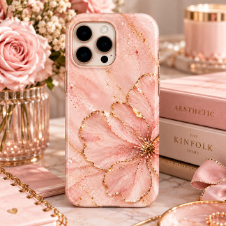 Rosa Rosen-Gold-Glitter-Blume iPhone 16 Pro Max Hülle