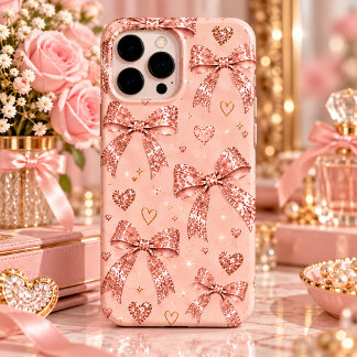 Rosa Rosen-Gold-Glitter-Schleifen und Herzen iPhone 16 Pro Max Hülle