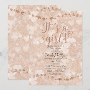 Rosa Rosen Gold Herzen Mädchen Baby Shower Einladu Einladung