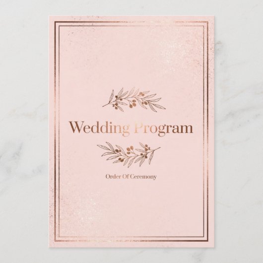 Rosa Rosen-Gold-Hochzeitsprogramm-Cover Programm (Vorderseite)