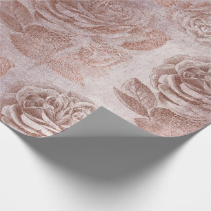 Rosa Rosen Gold Metallisch Floral Blush Pulver Geschenkpapier