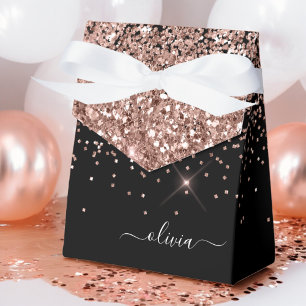 Rosa Rosen-Gold-Schwarz Glitter-Monogramm-Name Geschenkschachtel