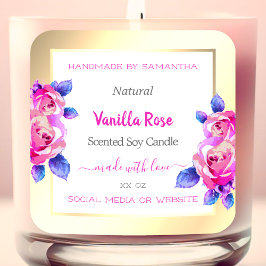 Rosa Rosen, Gold und weiße Etiketten für Produktve Quadratischer Aufkleber