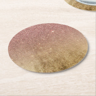 Rosa Rosen-GoldGlitzer und Goldfolien-Masche Runder Pappuntersetzer