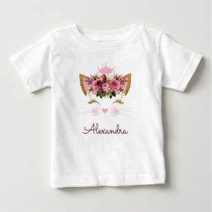 Rosa Rosen-Goldkitty-Monogramm-1. Geburtstag Baby T-shirt