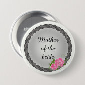 Rosa Rosen grauer Kranz Mutter/Großmutter der Brau Button (Vorne & Hinten)
